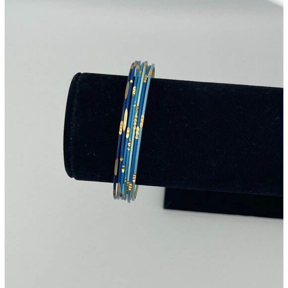 7 Bangle Bracelets Assorted Shades Blue And Designs - Picture 2 of 6